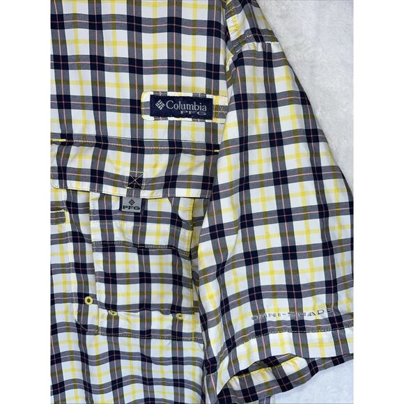 Columbia Super Bahama Plaid Fishing Shirt Short Sleeve Button Front Mens XL Blue - Picture 2 of 12